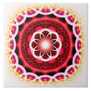 Azulejo De Cerâmica Padrão de mosaico fractal vermelho