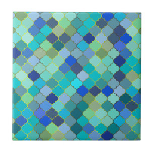 Azulejo De Cerâmica Padrão de mosaico marroquino aqua azul