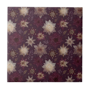 Azulejo De Cerâmica Padrão de Natal Poinsettia Borgonha (2)