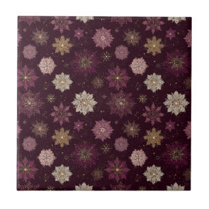 Azulejo De Cerâmica Padrão de Natal Poinsettia Borgonha (4)