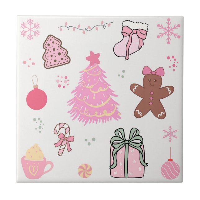 Azulejo De Cerâmica Padrão de Natal Rosa (Frente)