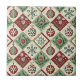 Azulejo De Cerâmica Padrão de Natal Xadrez Quiltado Vintage