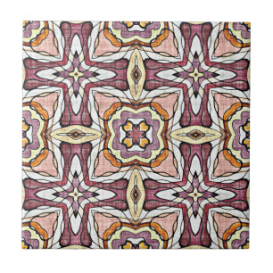Azulejo De Cerâmica Padrão de Nouveau Deco Retro Chic Roxo Laranja
