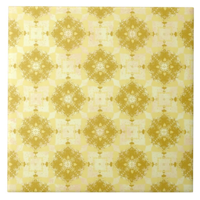 Azulejo De Cerâmica Padrão de Ogee Moderno Amarelo e Branco (Frente)