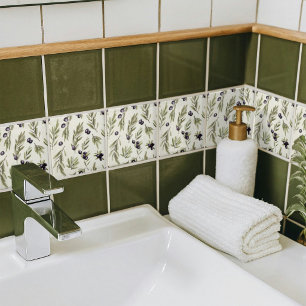 Azulejo De Cerâmica Padrão de Oliva País Francês Aquarela Verde Salvia