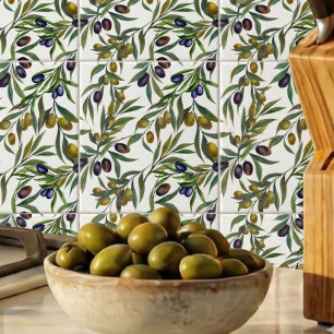 Azulejo De Cerâmica Padrão de oliveira em aquarela verde sage country 