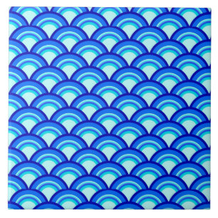 Azulejo De Cerâmica Padrão de onda Art Deco - cobalto e azul-céu