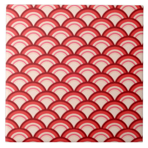 Azulejo De Cerâmica Padrão de onda Art Deco - vermelho-coral e rosa