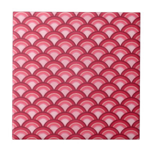 Azulejo De Cerâmica Padrão de onda Art Deco - vermelho e fuchsia