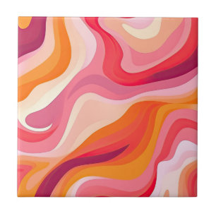 Azulejo De Cerâmica Padrão de Onda Retroativa Boho Estético Rosa