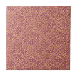 Azulejo De Cerâmica Padrão de ondas mandala Douradas e roxas