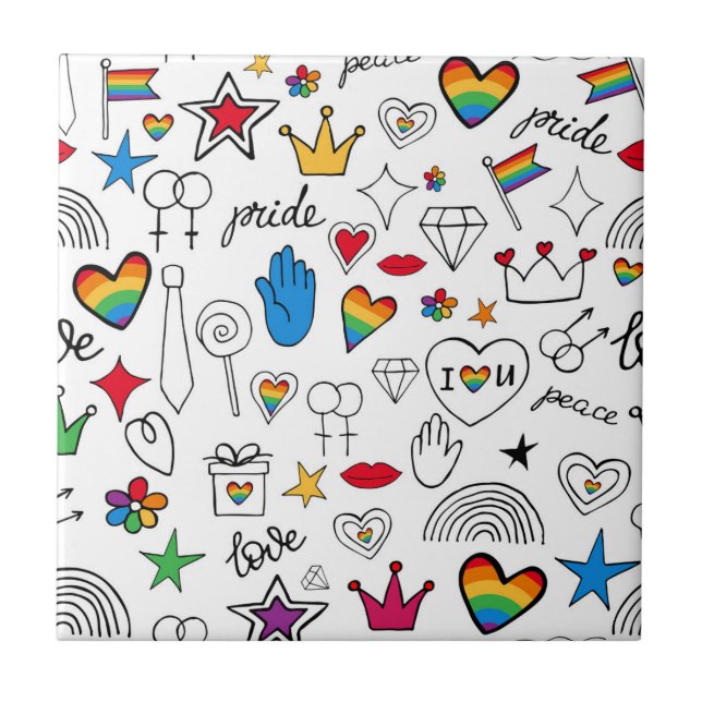 Azulejo De Cerâmica Padrão de Orgulho gay Doodle (Frente)