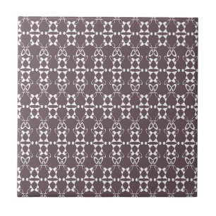 Azulejo De Cerâmica Padrão de ornamento geométrico castanho e branco