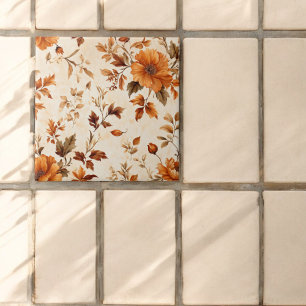 Azulejo De Cerâmica Padrão de outono Floral de Forte Laranja Amber Vin