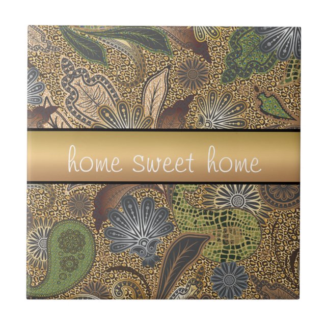 Azulejo De Cerâmica Padrão de Paisley de Impressão Animal (Frente)