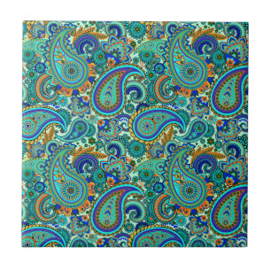 Azulejo De Cerâmica Padrão de Paisley Floral Colorida