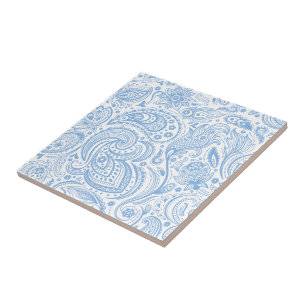 Azulejo De Cerâmica Padrão de Paisley Floral do Pastel Blue & White Vi