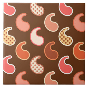 Azulejo De Cerâmica Padrão de Paisley Moderno, Tons da Terra, Castanho