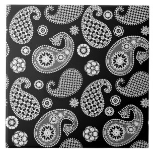 Azulejo De Cerâmica Padrão de Paisley, Preto e Branco