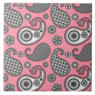 Azulejo De Cerâmica Padrão de Paisley, tons de cinza a rosa