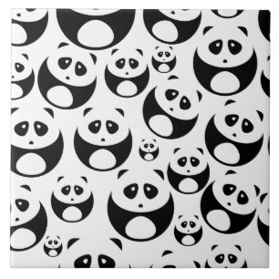 Azulejo De Cerâmica Padrão de Panda Branco e Preto de Kawaii