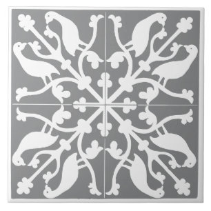 Azulejo De Cerâmica Padrão de pássaro cinza e branco antigo vintage