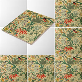 Azulejo De Cerâmica Padrão de Pássaros e Flores Arts & Crafts por Voys