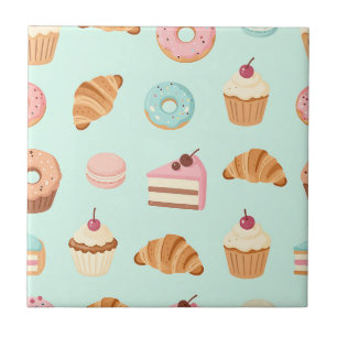 Azulejo De Cerâmica Padrão de Pastelarias Francesas Pastel Doces Fofos