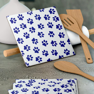Azulejo De Cerâmica Padrão De Patas, Patas Cachorros, Patas Azuis Mari