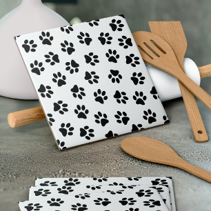 Azulejo De Cerâmica Padrão De Patas, Patas Cachorros, Patas Negras