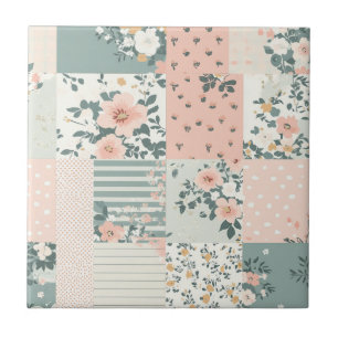 Azulejo De Cerâmica Padrão de Patchwork Floral Vintage - Pastel