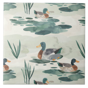 Azulejo De Cerâmica Padrão de patos de aquarela cúbica