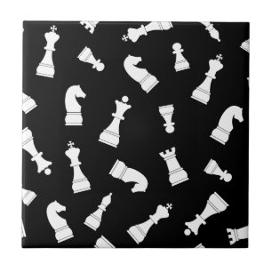 Azulejo De Cerâmica Padrão de Peça de Xadrez Preto e Branco