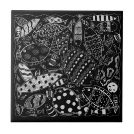 Azulejo De Cerâmica Padrão de Peixe Decorativo Preto e Branco Moderno