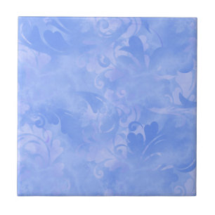 Azulejo De Cerâmica Padrão de pena de Abstrato azul do Periwinkle