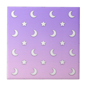 Azulejo De Cerâmica Padrão de Pequenas Estrelas e Luas Brancas
