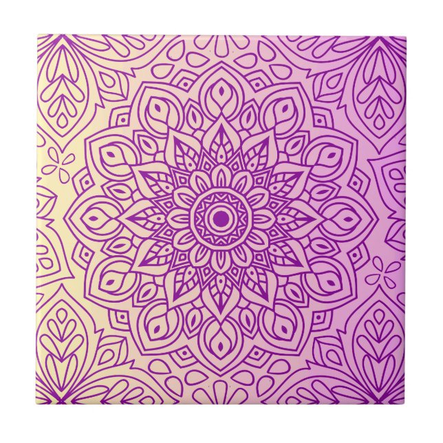 Azulejo De Cerâmica Padrão de Pêssego Roxo Pêssego Elegante Mandala (Frente)