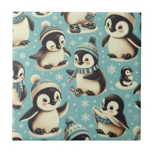 Azulejo De Cerâmica Padrão de Pinguim Cuto Vintage