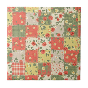 Azulejo De Cerâmica Padrão de Piquenique com Remendo Floral Pastel (12