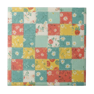 Azulejo De Cerâmica Padrão de Piquenique com Remendo Floral Pastel (8)