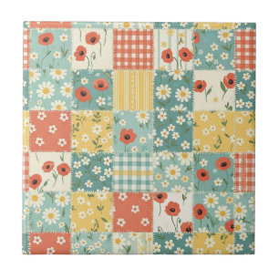 Azulejo De Cerâmica Padrão de Piquenique em Patchwork Floral Pastel (7