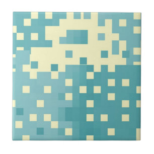 Azulejo De Cerâmica Padrão de Pixel Azul e Ciano
