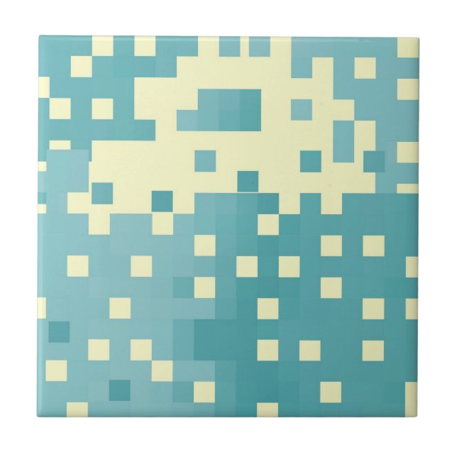 Azulejo De Cerâmica Padrão de Pixel Azul e Ciano (Frente)