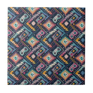 Azulejo De Cerâmica Padrão de Pixel e Glitch de Jogos Retro Arcade Gee