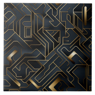 Azulejo De Cerâmica Padrão de Placa de Circuito, Preto e Dourado, Sem 