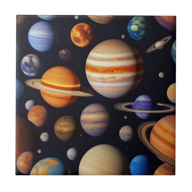 Azulejo De Cerâmica Padrão de Planetas (Frente)
