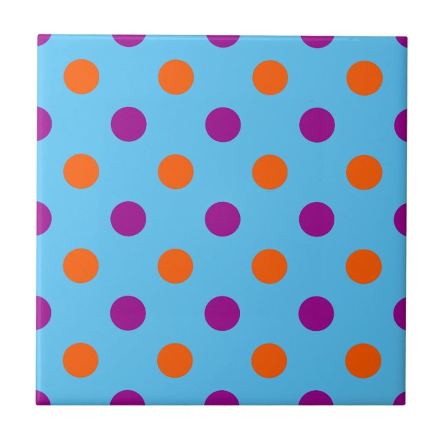 Azulejo De Cerâmica Padrão de Pontos Azul Roxo Laranja (Frente)