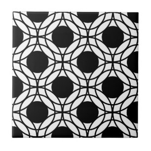 Azulejo De Cerâmica Padrão de pontos e círculos pretos e brancos