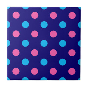 Azulejo De Cerâmica Padrão de Pontos Polka Azul Ciano Rosa