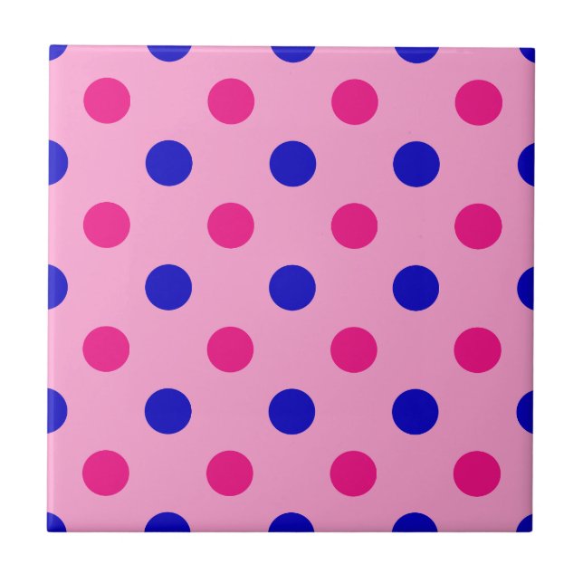 Azulejo De Cerâmica Padrão de Pontos Rosa Azul Rosa (Frente)